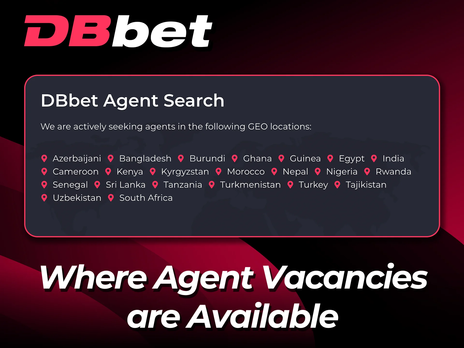 Check available countries for DBbet agents and apply in your region today.